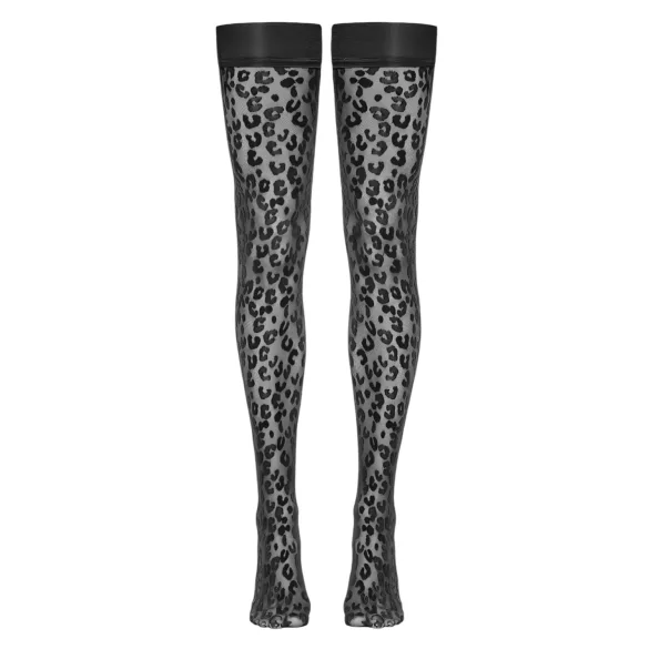 Cottelli Legwear - samodržící punčochy - leopardí vzor - černé - 5