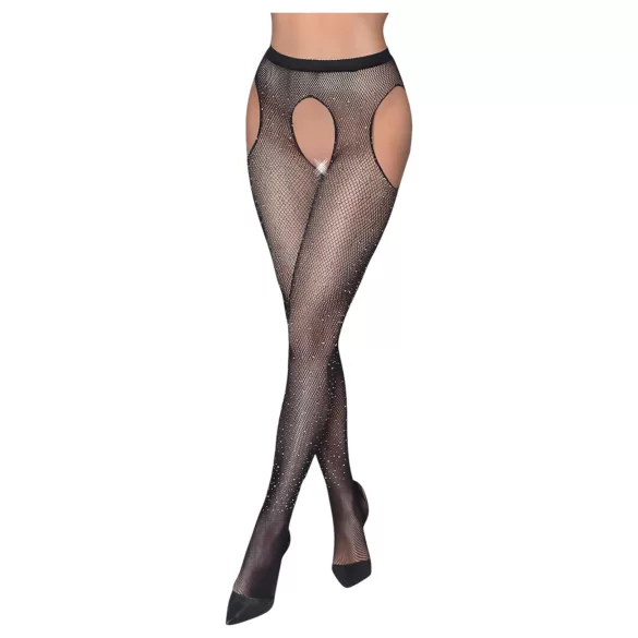 Cottelli Legwear - otevřené třpytivé punčochy - černé S-L