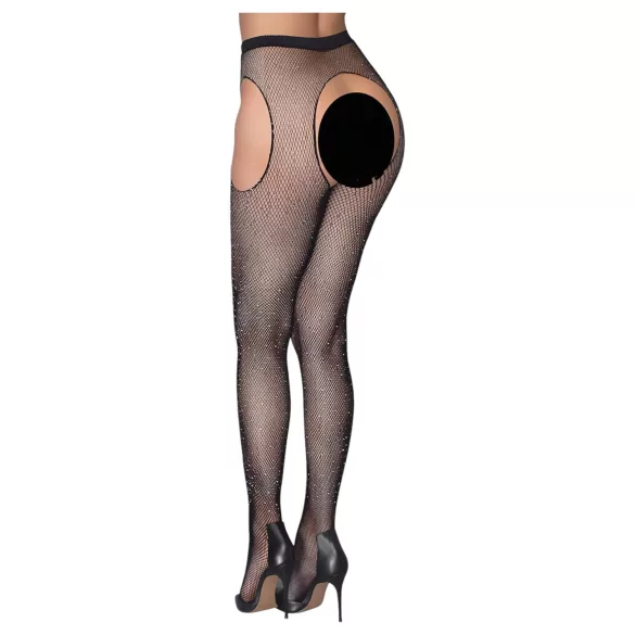 Cottelli Legwear - otevřené třpytivé punčochy - černé S-L