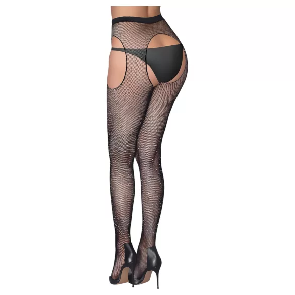Cottelli Legwear - otevřené třpytivé punčochy - černé S-L