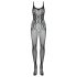 Obsessive G335 - průsvitný, otevřený síťovaný catsuit (černý) - S-L