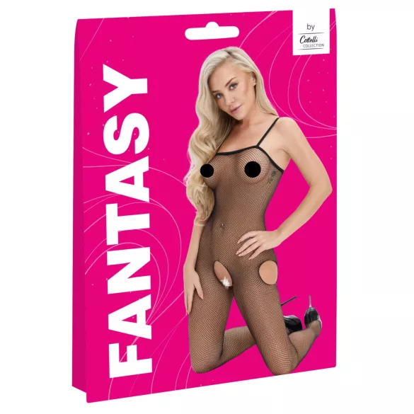 Cottelli Fantasy - síťované body s otevřeným rozkrokem a výstřihem na bocích (černé) - S-L