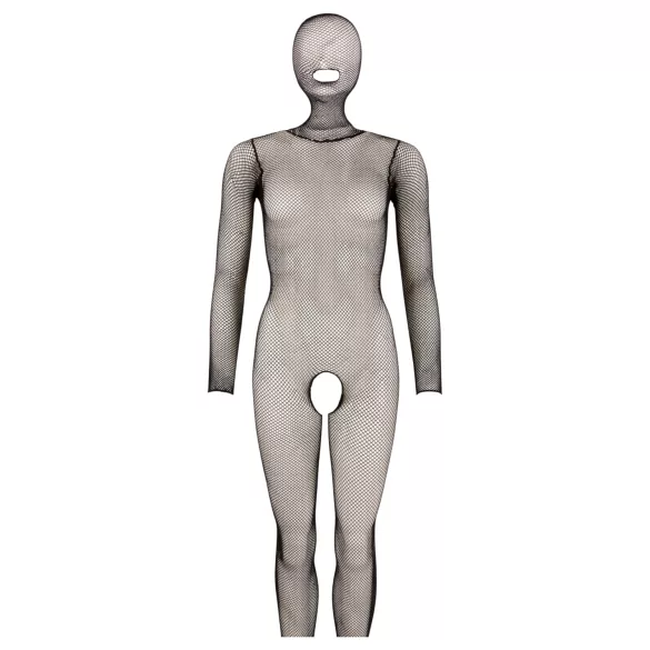 Cottelli Fantasy - maskovaná otevřená síťovaná catsuit kombinéza (černá) - S-L