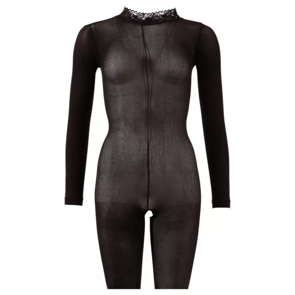 Cottelli - průhledný catsuit s otevřeným rozkrokem (černý) - S/M
