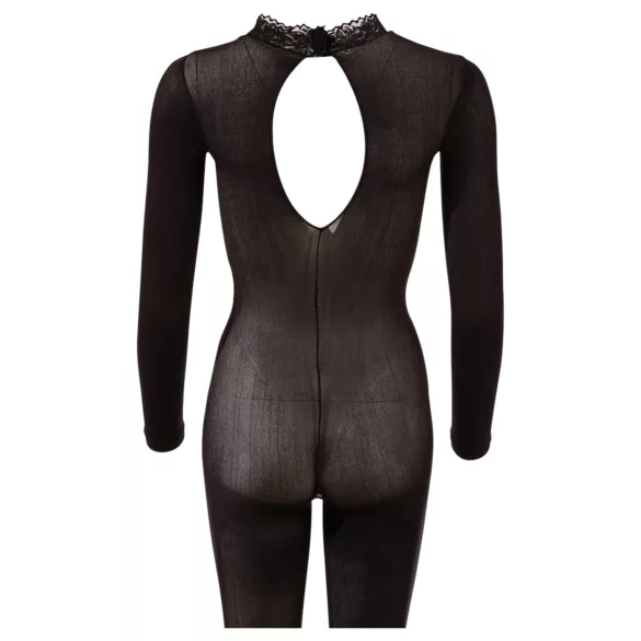Cottelli - průhledný catsuit s otevřeným rozkrokem (černý) - S/M