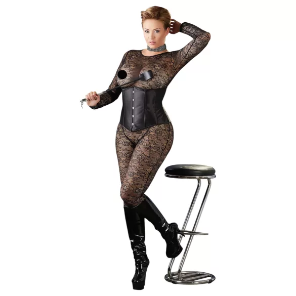 Cottelli Plus Size - saténový korzet - černý - 3XL