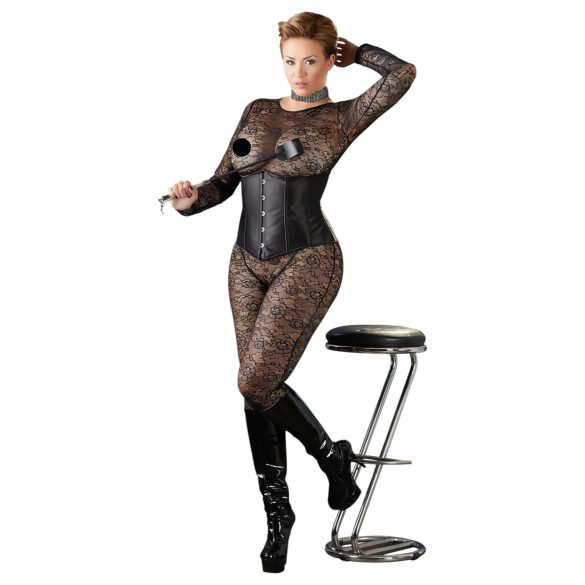 Cottelli Plus Size - saténový korzet - černý - 4XL