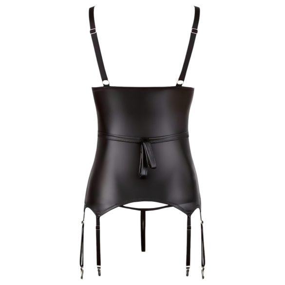 Cottelli Bondage - lesklý top s podpůrnou podprsenkou a pouty (černý) - XL