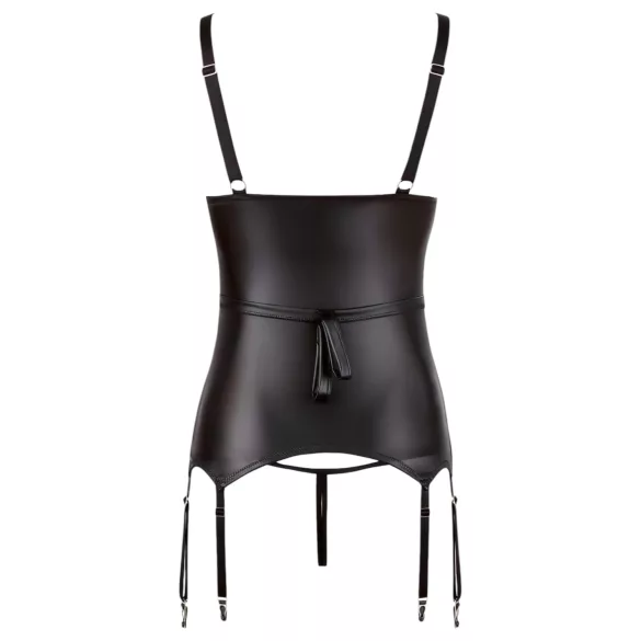 Cottelli Bondage - lesklý push-up top s pouty (černý) - XL