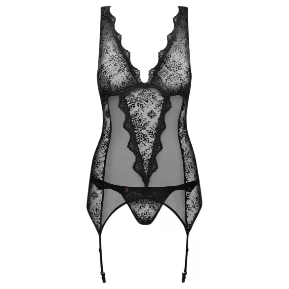 Obsessive - dámský set podprsenka a tanga - jemná výšivka - černá - L/XL