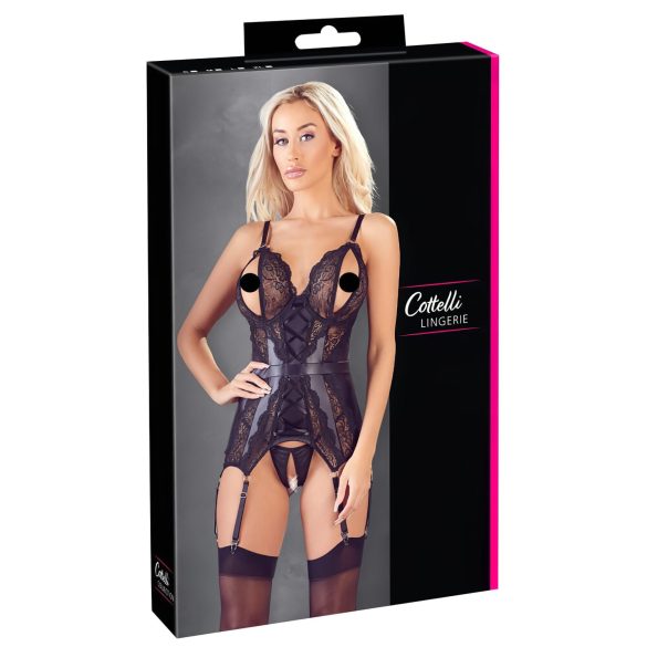 Cottelli - krajkové otevřené tílko a tanga (černé) - XL