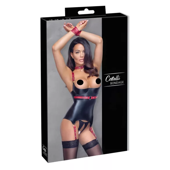 Cottelli Bondage - lesklý podprsenkový top s obojkem - černý - M