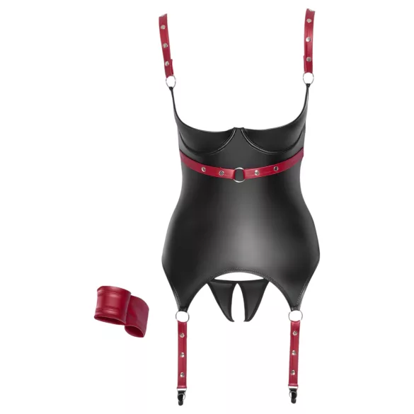 Cottelli Bondage - lesklý podprsenkový top s obojkem - černý - M