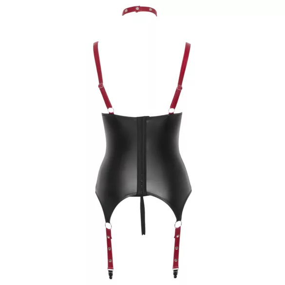 Cottelli Bondage - lesklý podprsenkový top s obojkem - černý - M