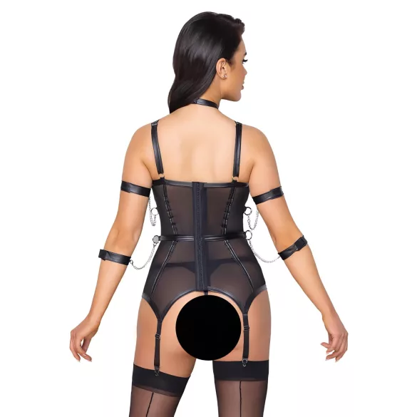 Cottelli Bondage - top s popruhy, pouta na ruce a tanga (černá) - L