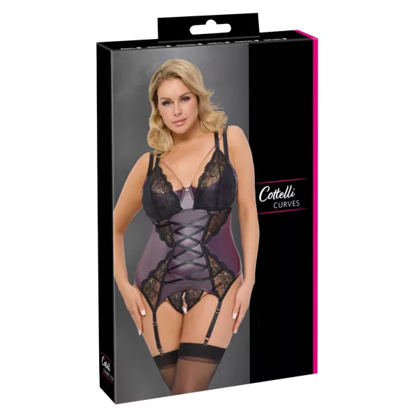Cottelli Curves - krajkové korzetové prádlo set (fialová) - 90D/XL