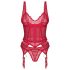 Obsessive Cupide Desir - průhledný krajkový top set (červený) - L/XL