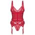 Obsessive Cupide Desir - průhledný krajkový top set (červený) - L/XL