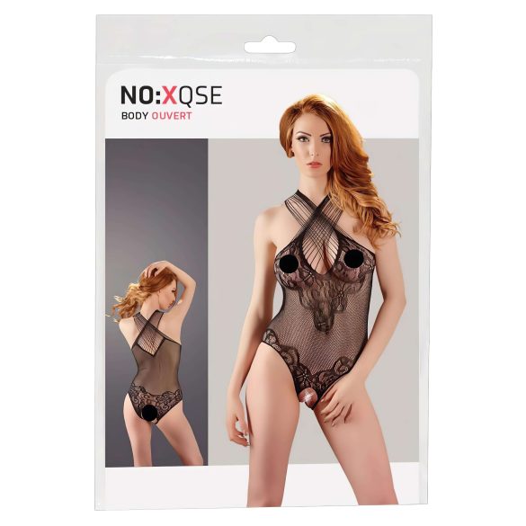 NO:XQSE - Květnaté síťované body s krčním páskem - černá (S-L)
