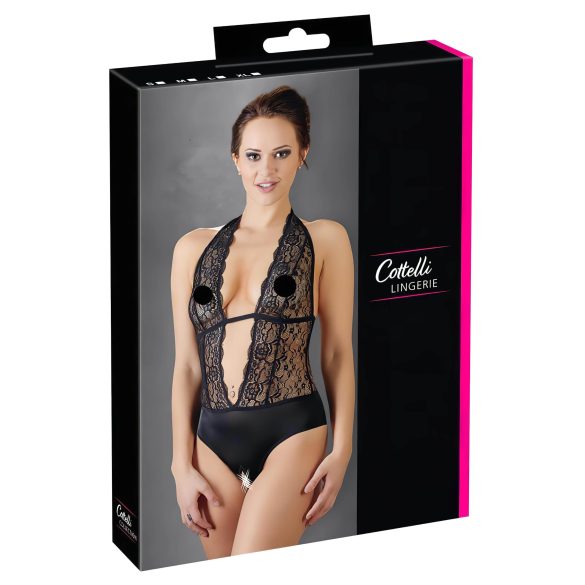 Cottelli – Krajkované body s krčním páskem (černé)