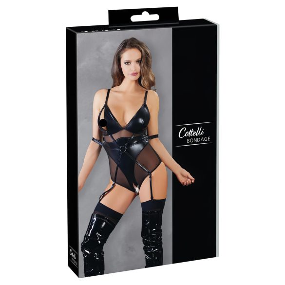 Cottelli Bondage - lesklé body s pouty (černé)