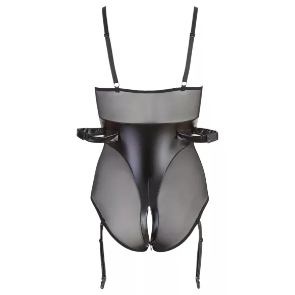 Cottelli Bondage - lesklé body s pouty - černé - XL