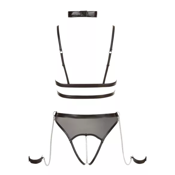 Cottelli Bondage - otevřené body s pásky a řetízky - černé - XL