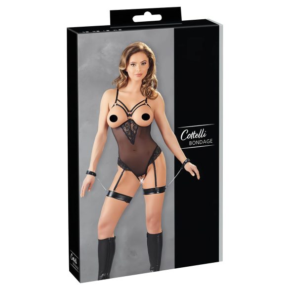 Cottelli Bondage - kovové body s kroužky a pouty (černé)