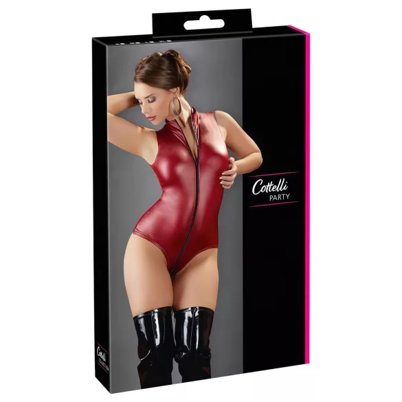 Cottelli Party - lesklé bezrukávové body se zipem (červené)