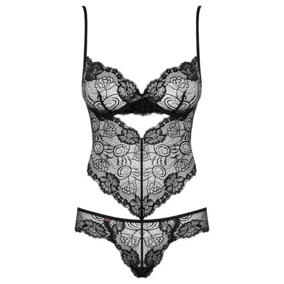 Obsessive - dámské body - květinová krajka - černá - L/XL