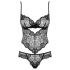 Obsessive Alluria - Květinové krajkové body (černé) - L/XL