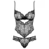 Obsessive - dámské body - květinová krajka - černá - L/XL