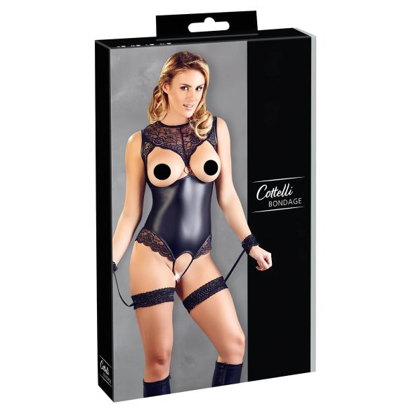 Cottelli Bondage - lesklé otevřené body a pouta na paže (černé)