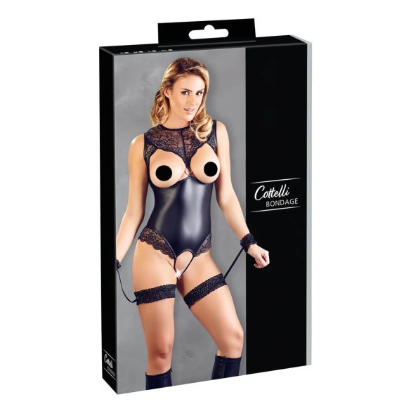 Cottelli Bondage - lesklé otevřené body a pouta (černé)