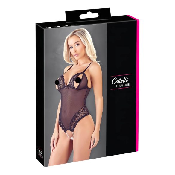 Cottelli - krajkované, perlové otevřené body (černé) - L