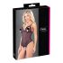 Cottelli - krajkované, perlové otevřené body (černé) - XL