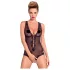 Obsessive - krajkované body s perličkami a otevřeným rozkrokem - černé - L/XL