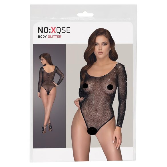NO:XQSE - lesklé síťované body s dlouhými rukávy - černá (S-L)