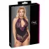 Cottelli Plus Size - krajkové body s květinovým vzorem - černá/fialová