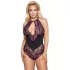 Cottelli Plus Size - krajkové body s květinovým vzorem - černá/fialová