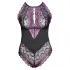 Cottelli Plus Size - krajkové body s květinovým vzorem - černá/fialová
