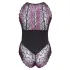 Cottelli Plus Size - krajkové body s květinovým vzorem - černá/fialová