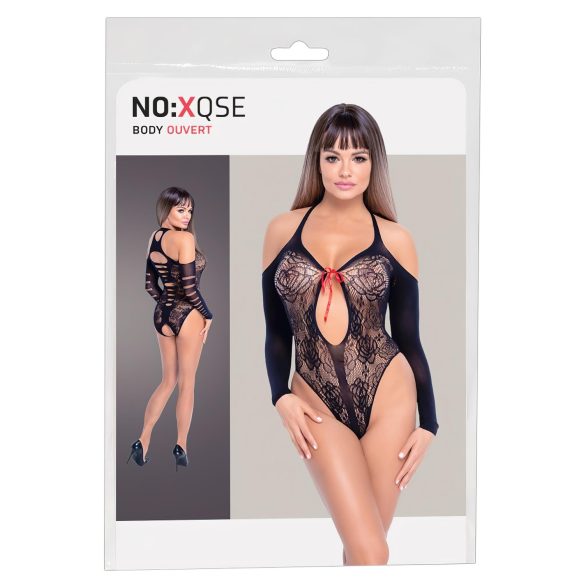 NO:XQSE - elegantní body s mašlí, dlouhý rukáv - černá (S-L)