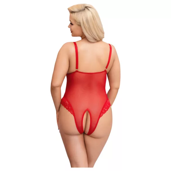 Cottelli Curves - krajkové body - průsvitné - červené - 2XL