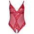 Cottelli Curves - krajkové body - průsvitné - červené - 2XL