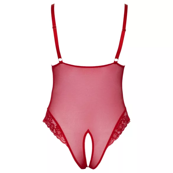 Cottelli Curves - krajkové body - průsvitné - červené - 2XL
