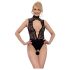Abierta Fina - černé krajkové body s otevřeným designem a třpytivými kamínky