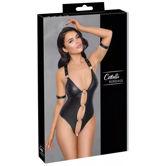 Cottelli Bondage - lesklé otevřené body s kroužky - černé