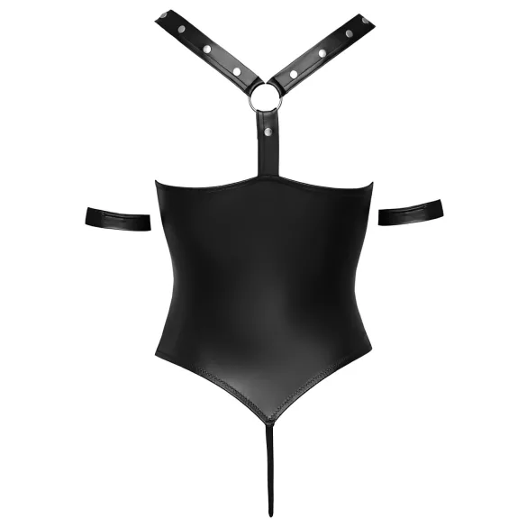 Cottelli Bondage - lesklé otevřené body s kroužky - černé - M