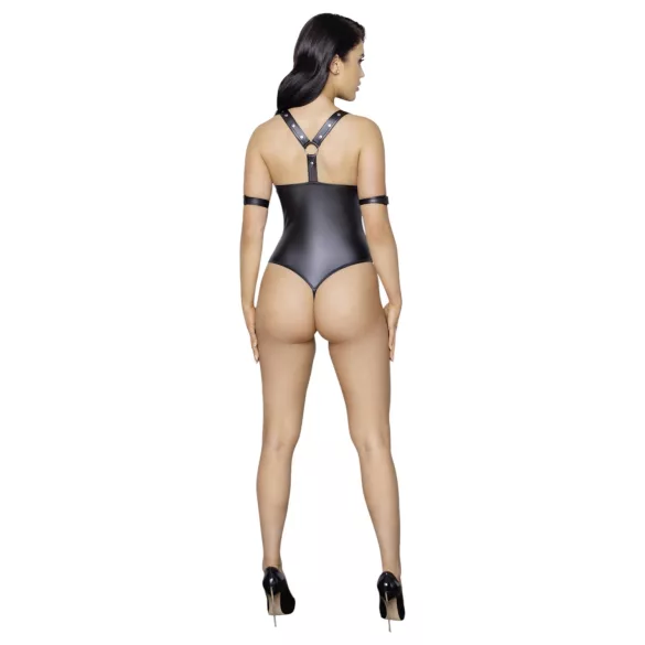Cottelli Bondage - lesklé otevřené body s kroužky - černé - L